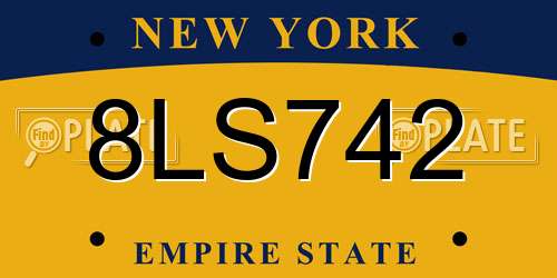 8LS742 New York License Plate