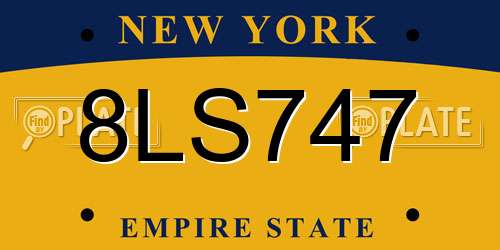 8LS747 New York License Plate