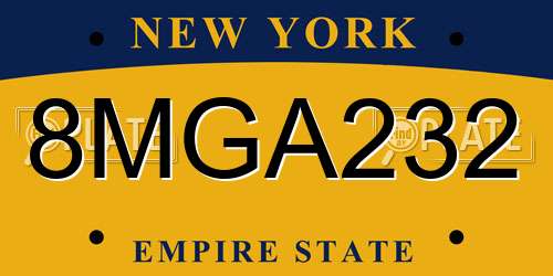 8MGA232 New York License Plate