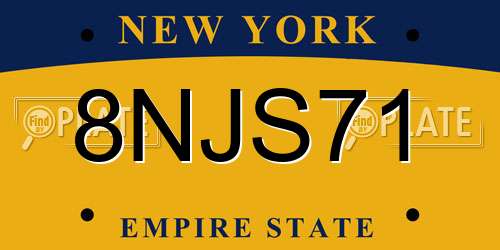 8NJS71 New York License Plate