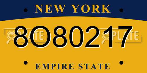 8O80217 New York License Plate