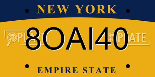 8OAI40 New York License Plate