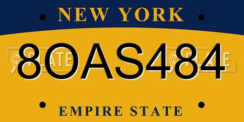 8OAS484 New York License Plate