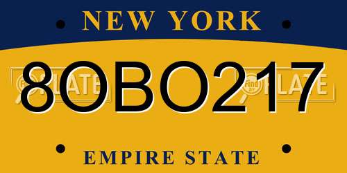 8OBO217 New York License Plate