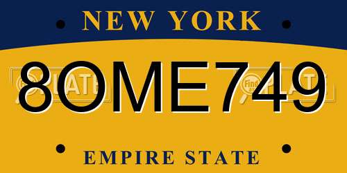 8OME749 New York License Plate