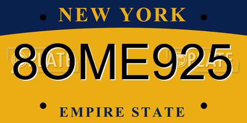 8OME925 New York License Plate