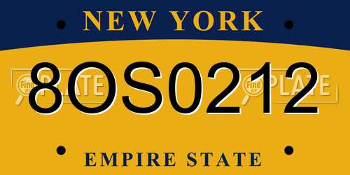 8OS0212 New York License Plate