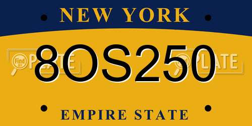 8OS250 New York License Plate