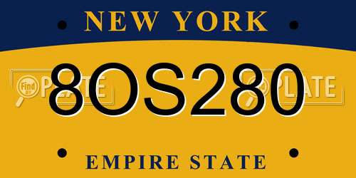 8OS280 New York License Plate
