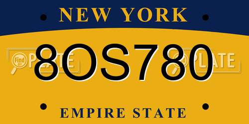 8OS780 New York License Plate