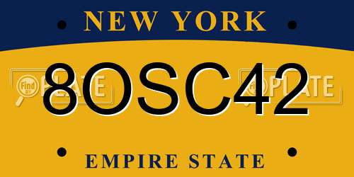 8OSC42 New York License Plate