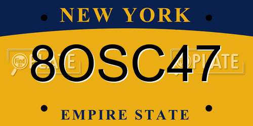 8OSC47 New York License Plate