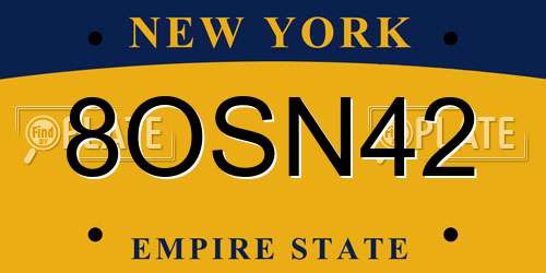 8OSN42 New York License Plate