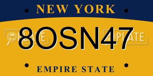 8OSN47 New York License Plate
