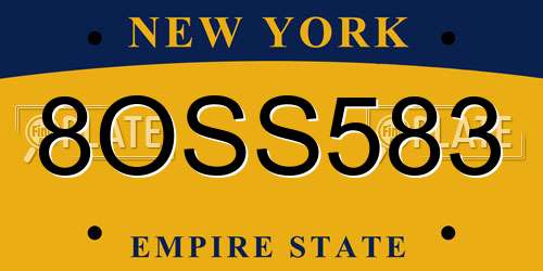 8OSS583 New York License Plate