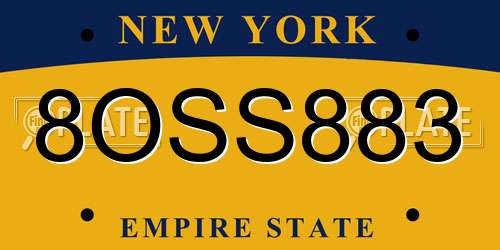 8OSS883 New York License Plate