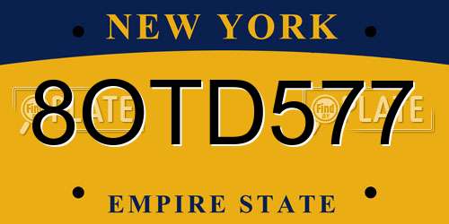8OTD577 New York License Plate