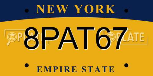 8PAT67 New York License Plate