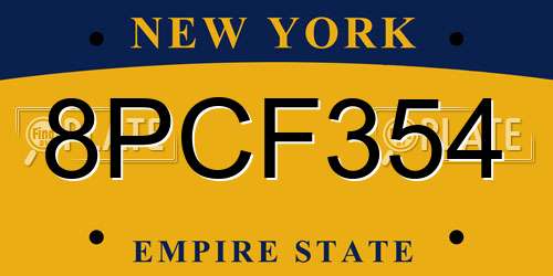 8PCF354 New York License Plate