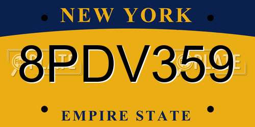 8PDV359 New York License Plate