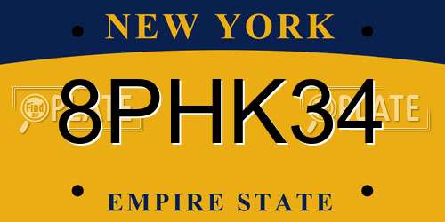 8PHK34 New York License Plate