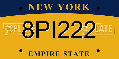 8PI222 New York License Plate