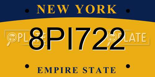 8PI722 New York License Plate