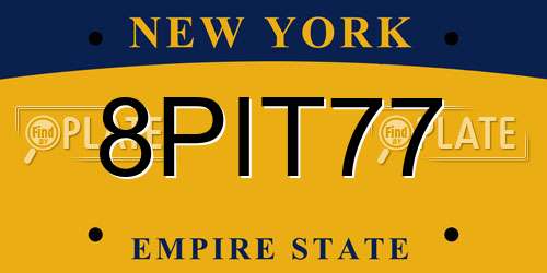 8PIT77 New York License Plate