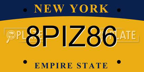 8PIZ86 New York License Plate