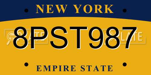 8PST987 New York License Plate