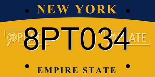 8PT034 New York License Plate