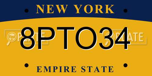 8PTO34 New York License Plate