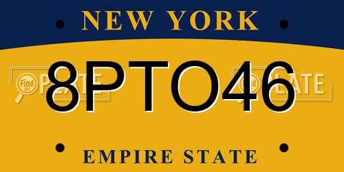 8PTO46 New York License Plate