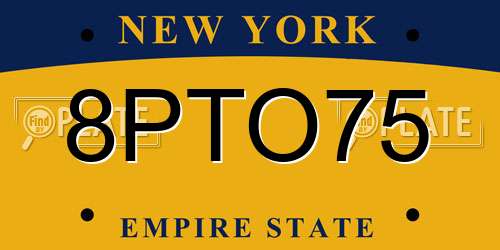 8PTO75 New York License Plate