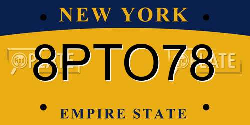 8PTO78 New York License Plate