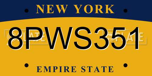 8PWS351 New York License Plate