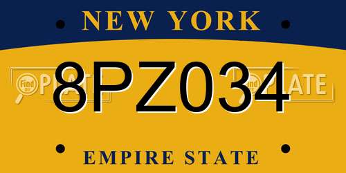8PZ034 New York License Plate