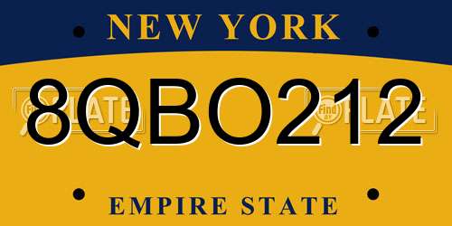 8QBO212 New York License Plate