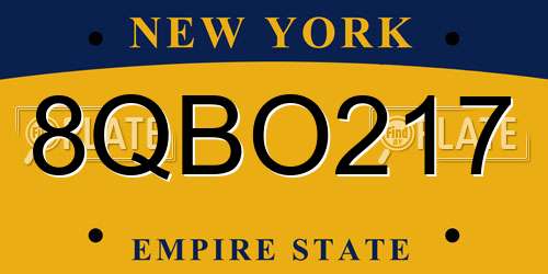 8QBO217 New York License Plate