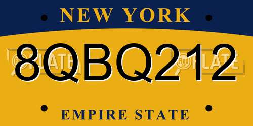 8QBQ212 New York License Plate