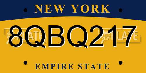 8QBQ217 New York License Plate