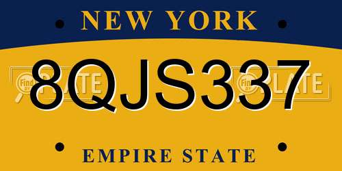 8QJS337 New York License Plate