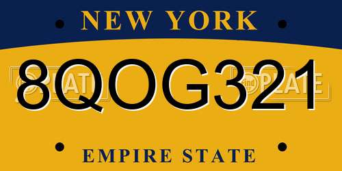 8QOG321 New York License Plate