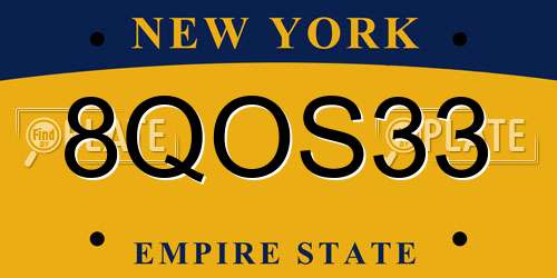 8QOS33 New York License Plate