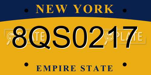 8QS0217 New York License Plate