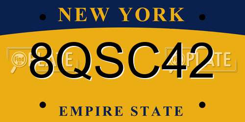 8QSC42 New York License Plate