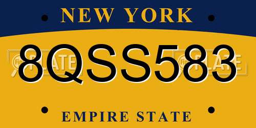 8QSS583 New York License Plate