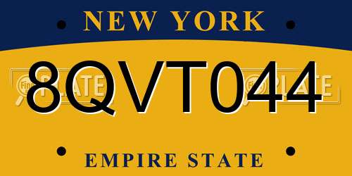 8QVT044 New York License Plate