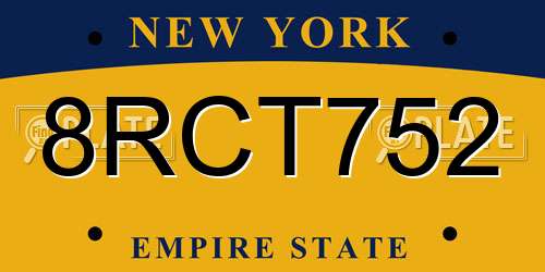 8RCT752 New York License Plate