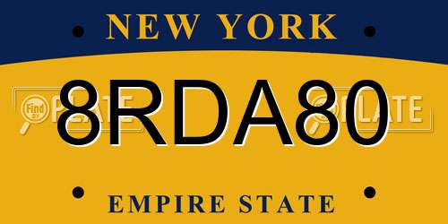 8RDA80 New York License Plate